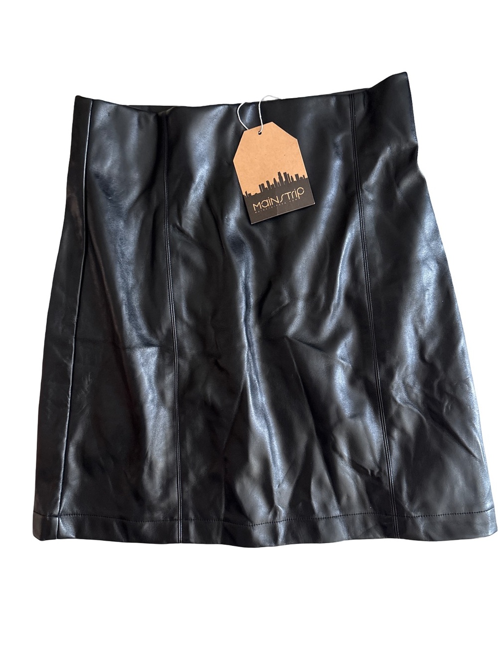 Main Strip Black Faux Leather Mini Skirt